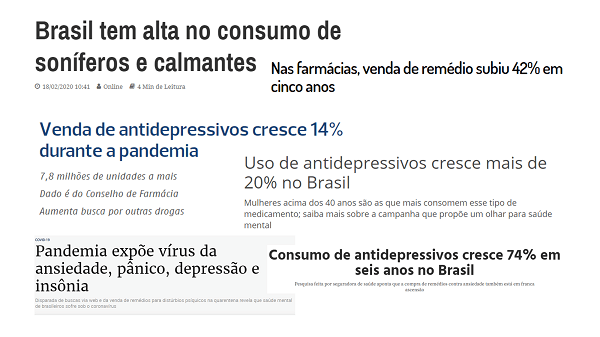 Manchetes de jornais sobre o consumo de remédios no Brasil - Fitoenergética.